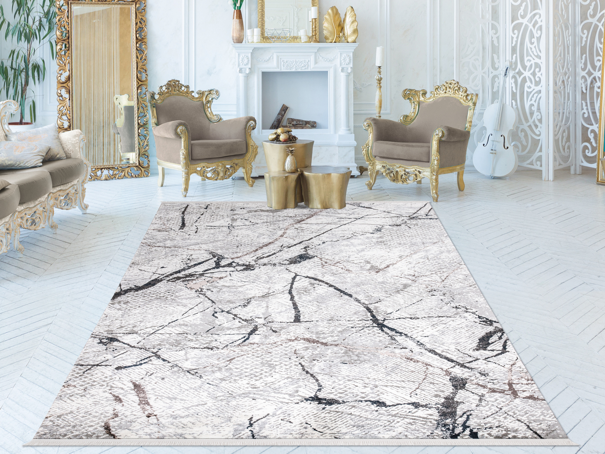 Rom Marmor gemusterter Vintage Kurzflorteppich